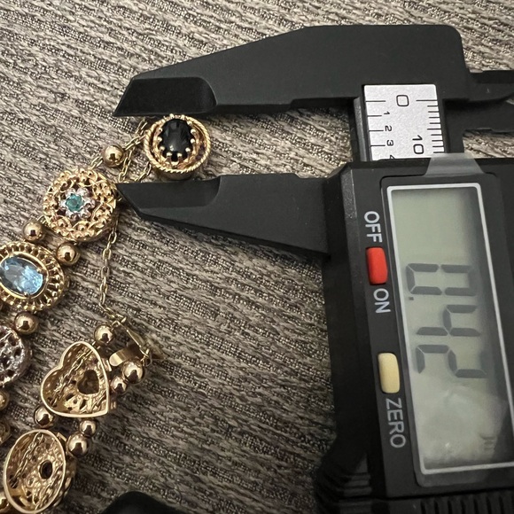 VINTAGE 14K YELLOW GOLD SLIDE BRACELET, GEMSTONES, GOLD BALL AND CHAIN SPACERS - Picture 17 of 17